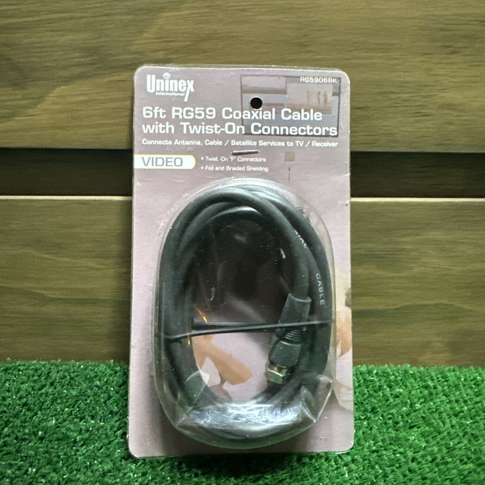 Uninex RG5906BK: Coaxial Cable w/ Twist-On‎ Connectors, Video 6 ft. - Black